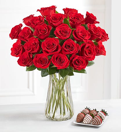 Deliciously Decadent™ Red Roses & Drizzled Strawberries